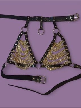Widow x Dolls Kill BRAZEN TACTICS CHAIN HARNESS CHOKER - BLACK & GOLD